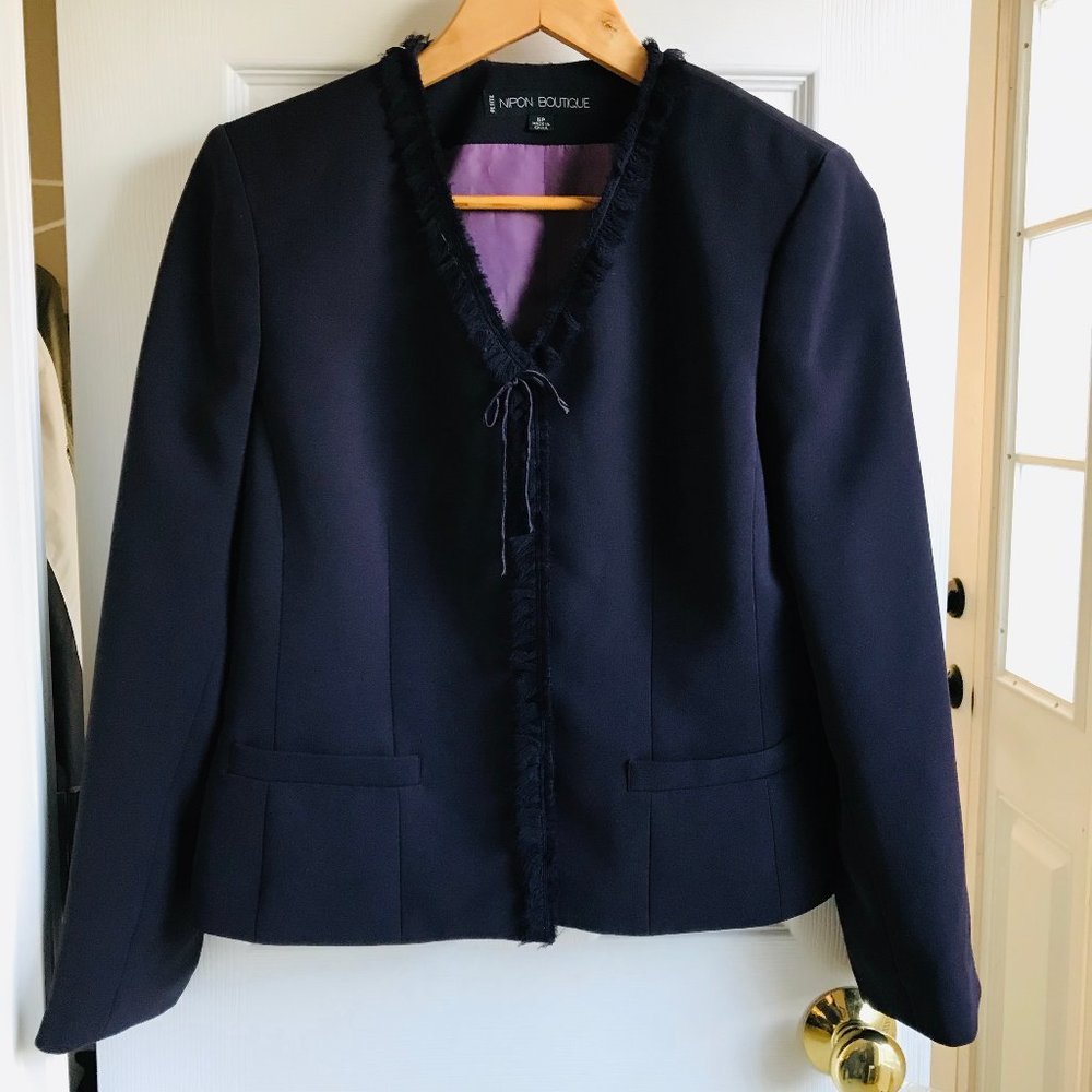 Nipon Boutique  Purple Fringe Trim Blazer